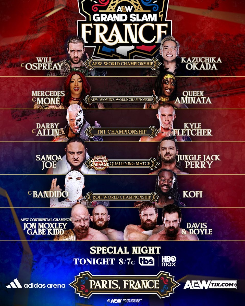 AEW Grand Slam France and NXT podcast schedule