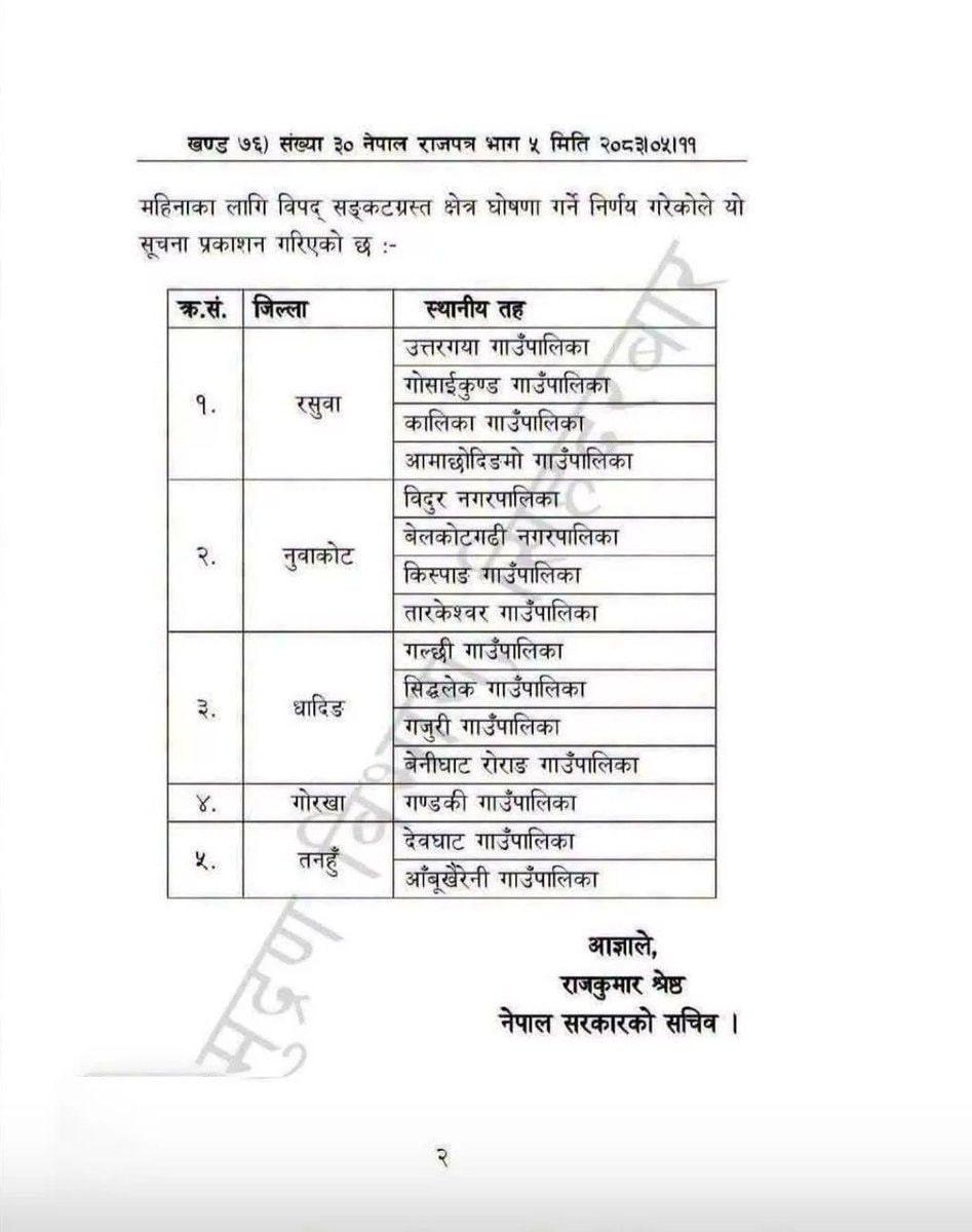 Nepal Gazette Disaster Declaration (photo 2 of 2)