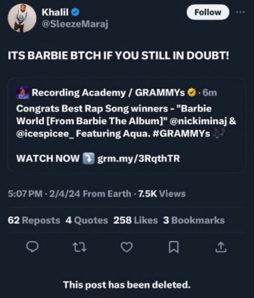 Grammy Best Rap Song Barbie World