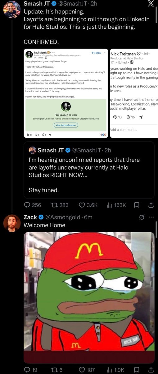 Asmongold Halo Studios layoffs McDonald's meme