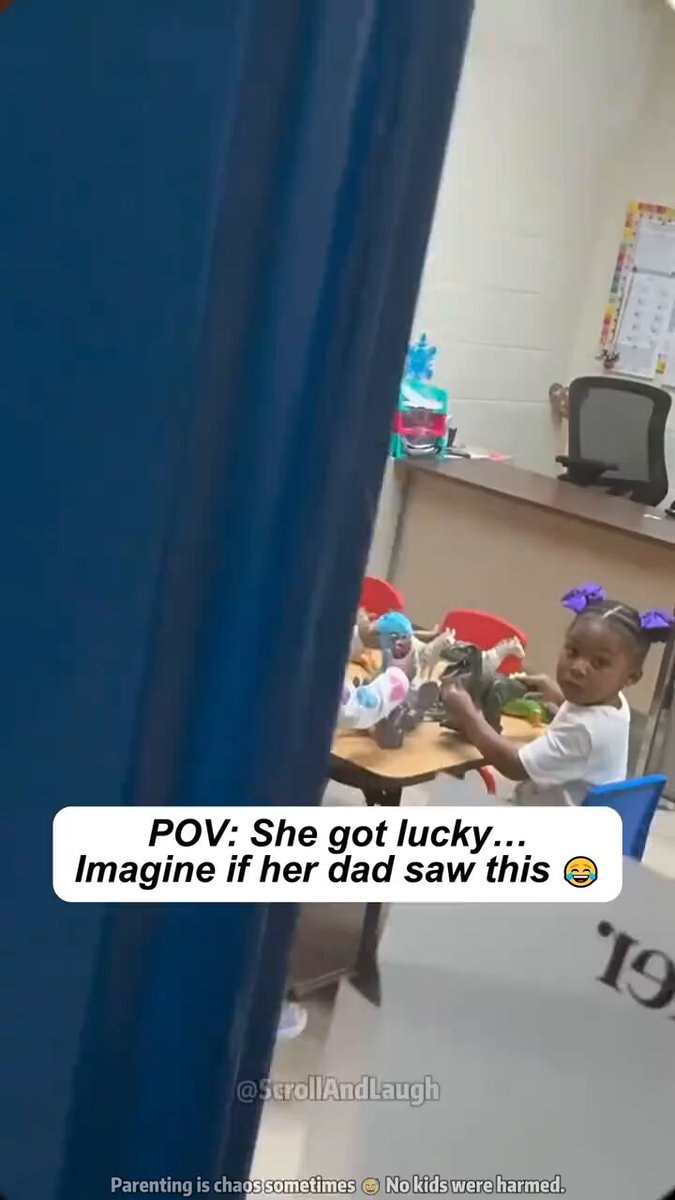 Girl with purple bows reacts to parents