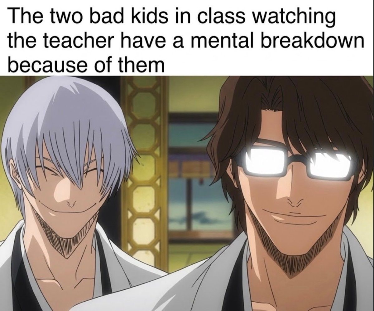 two anime bad kids watching teacher breakdown
