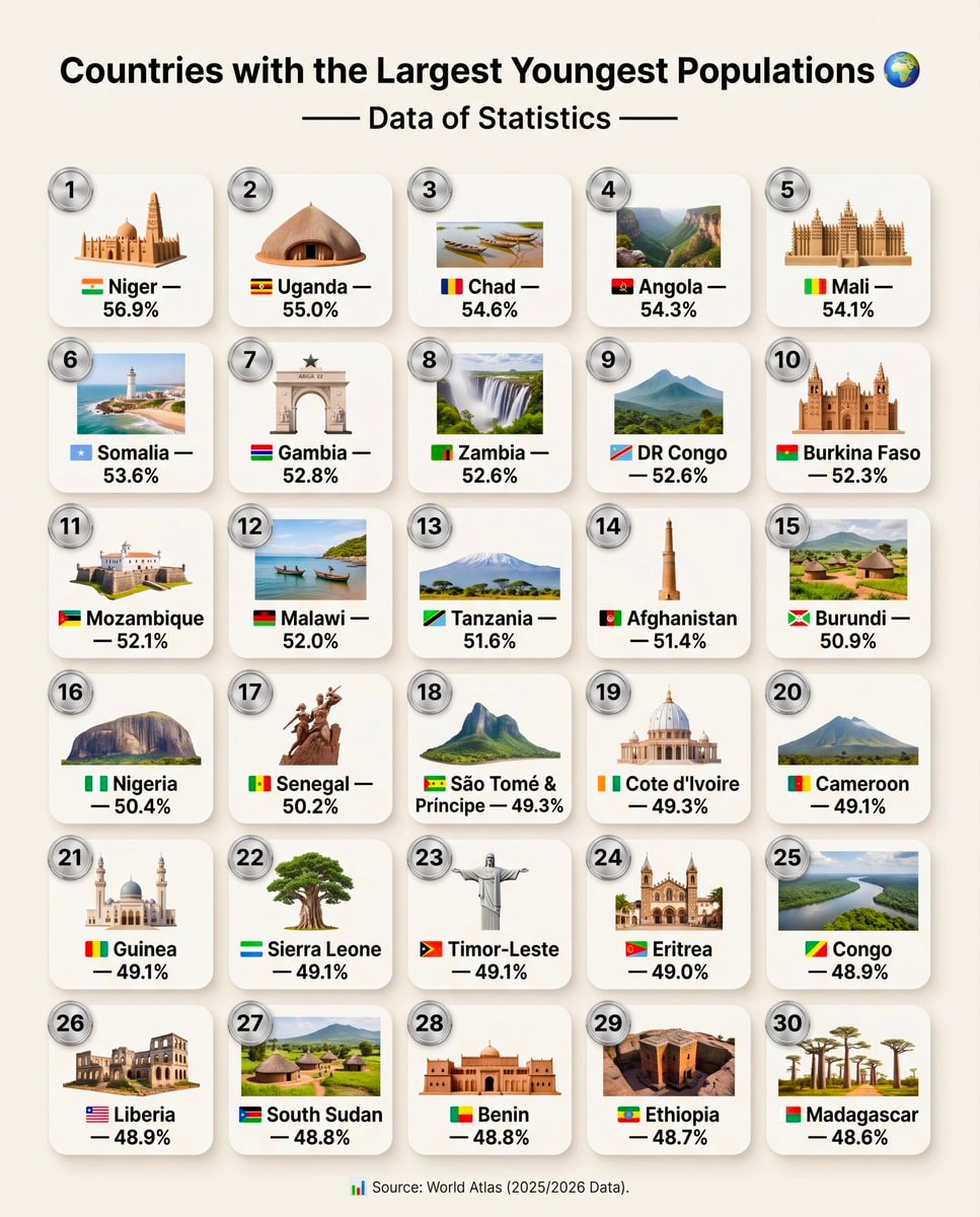 Countries with the Largest Youngest Populations