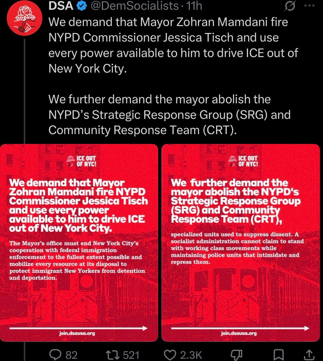 DSA demands Mamdani fire Tisch