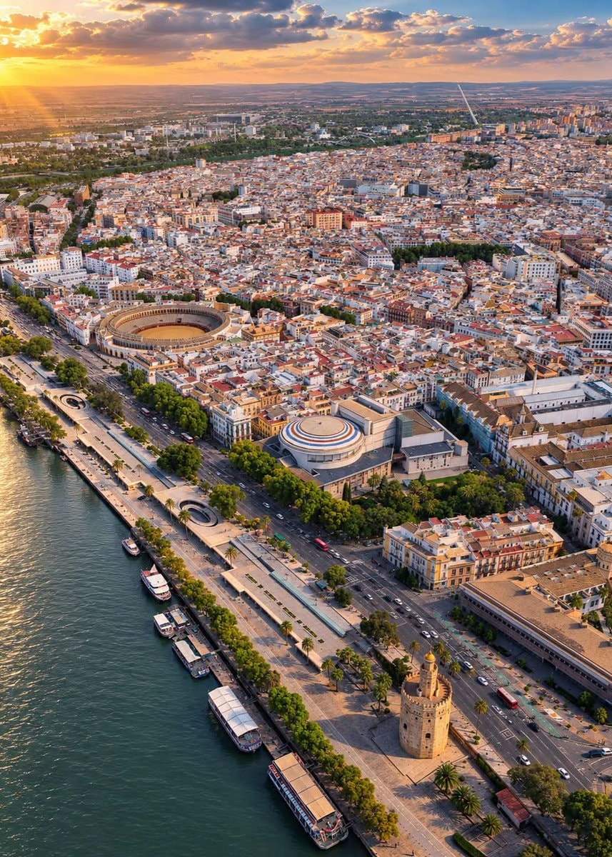Seville Spain aerial sunset