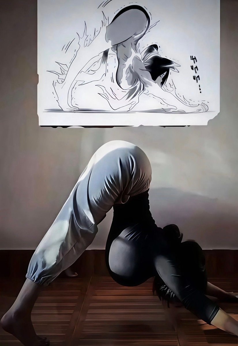 Downward dog meets anime art