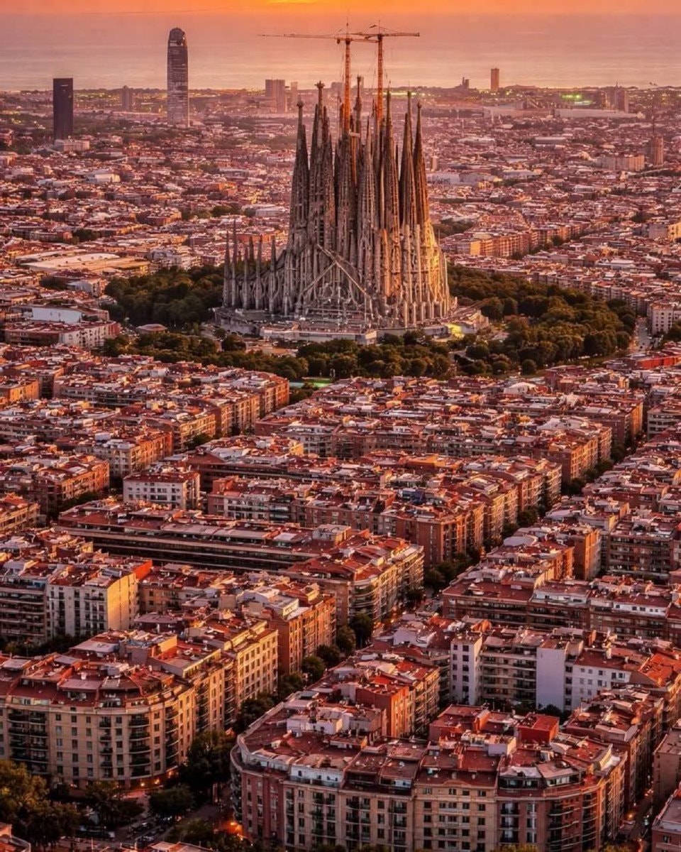Golden sunset Barcelona Spain