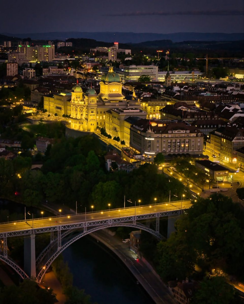 Bern Switzerland night skyline