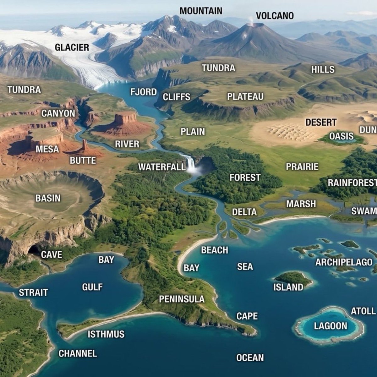 Geography terms landscape diagram