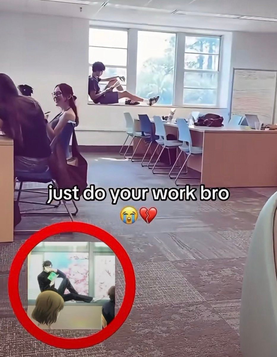 student reading book meme