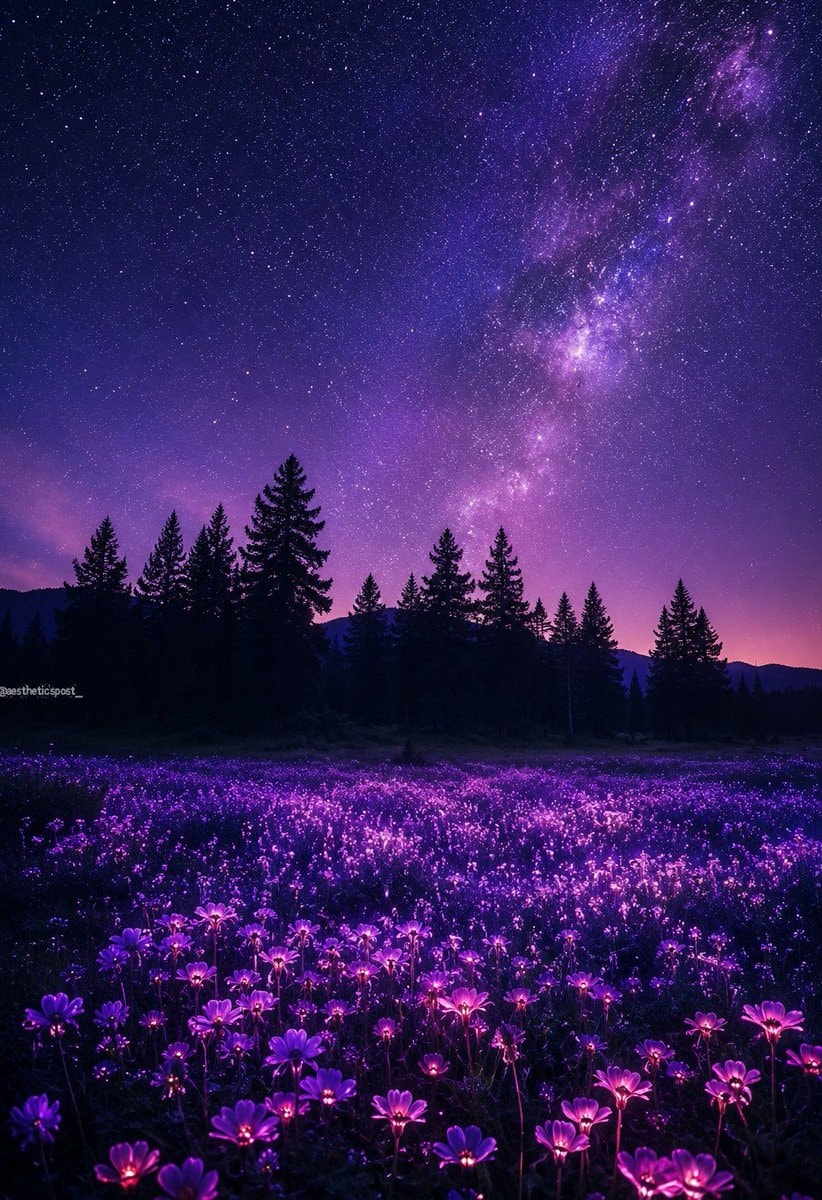 purple starry night landscape