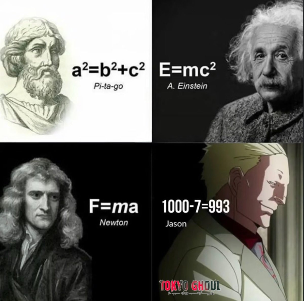Pythagoras Einstein Newton Jason meme