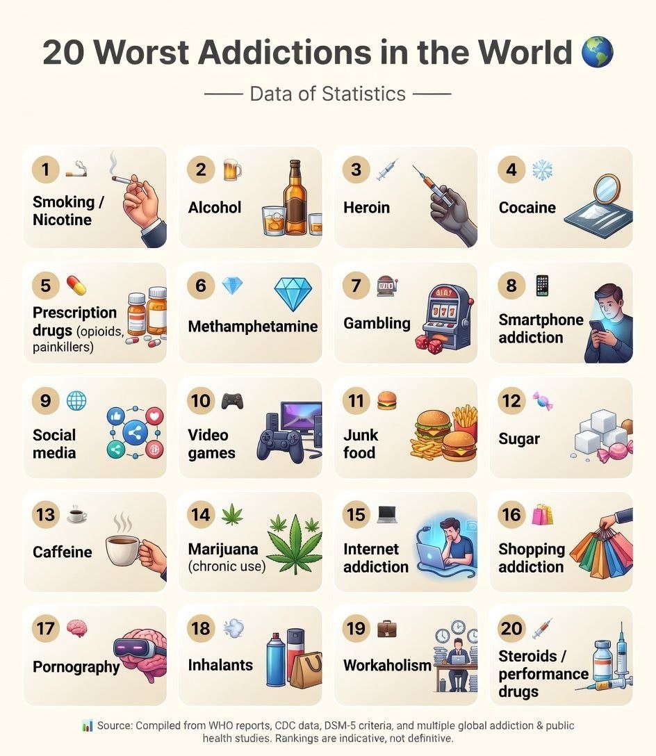 20 Worst Addictions in the World infographic