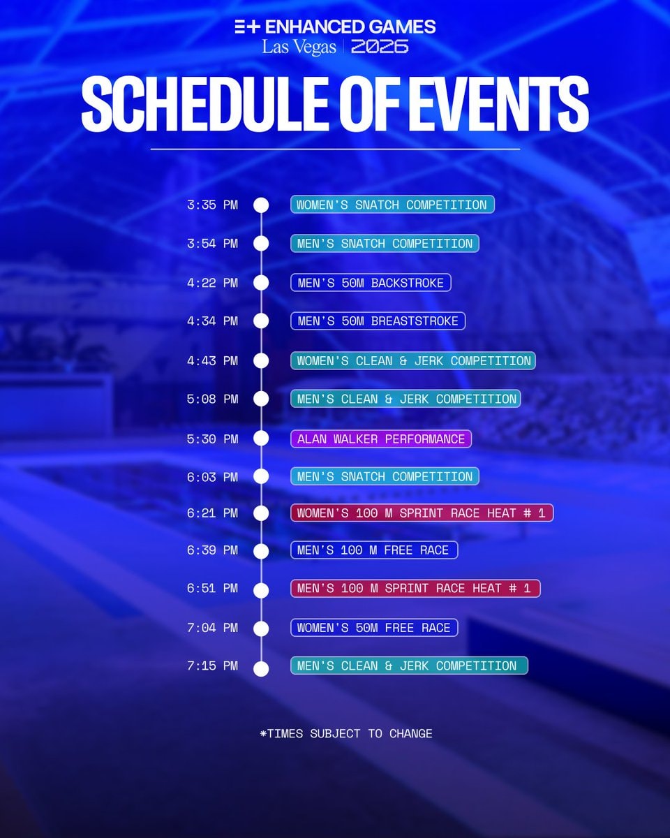 Enhanced Games 2026 Las Vegas schedule (photo 1 of 2) Enhanced Games 2026 Las Vegas schedule (photo 1 of 2)