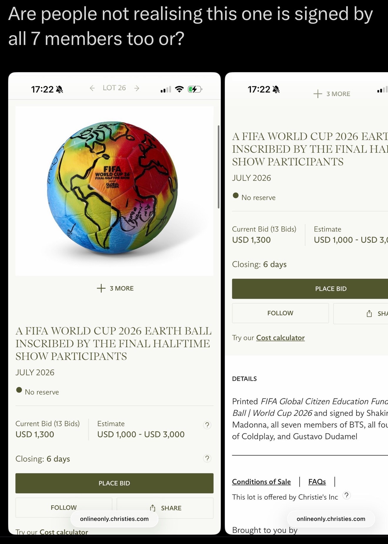 BTS signed FIFA World Cup 2026 Earth Ball