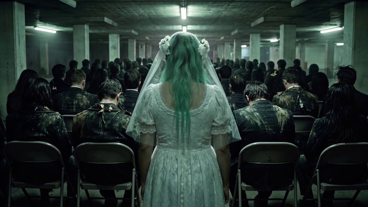 Teal-haired bride AI video