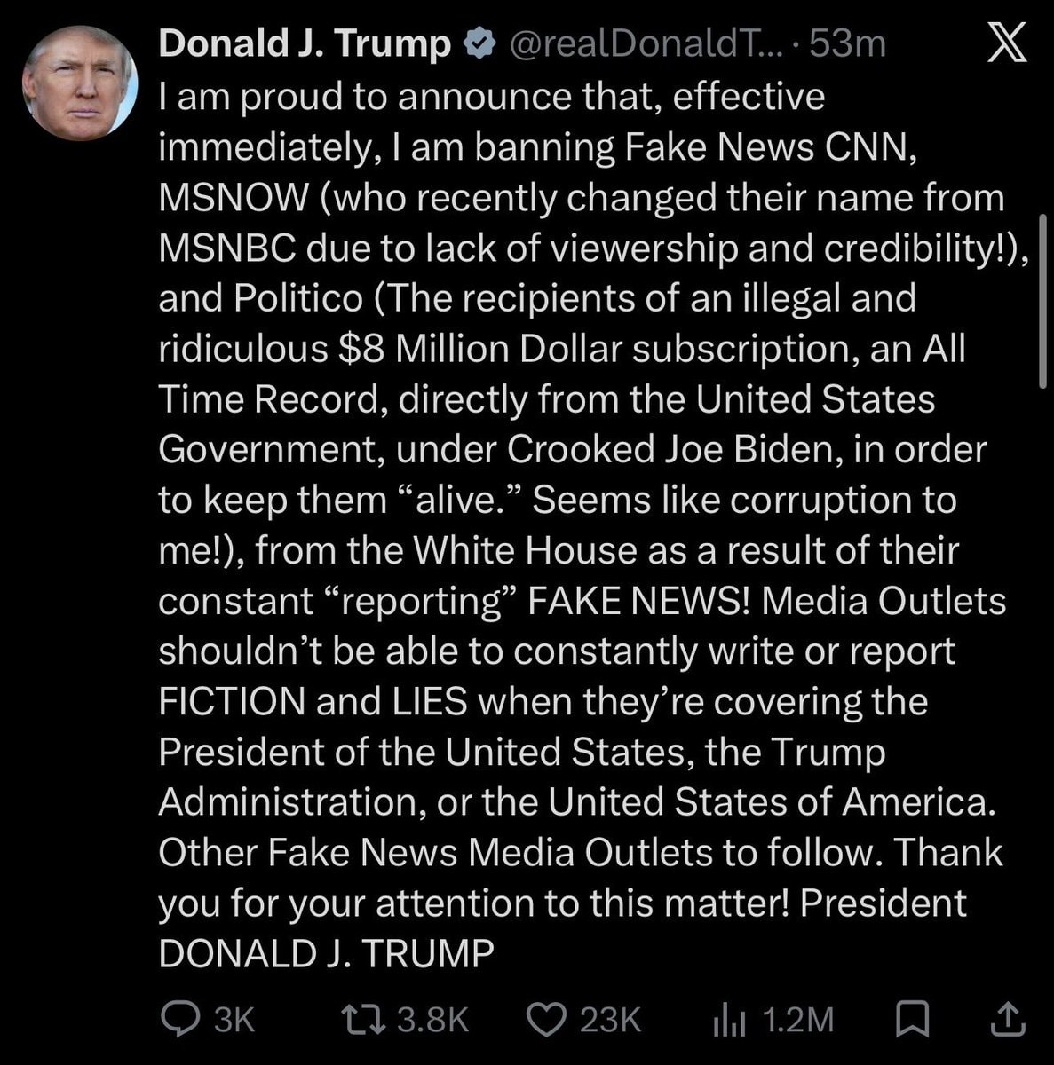Trump bans media outlets