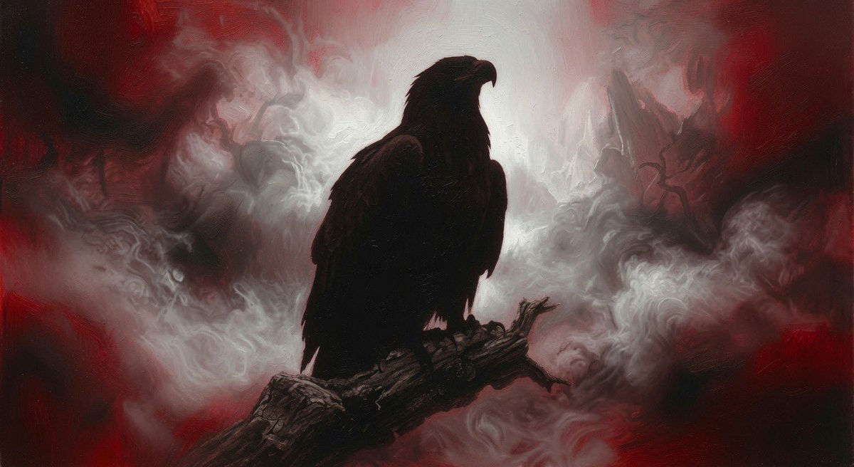 Eagle silhouette against red clouds Eagle silhouette against red clouds