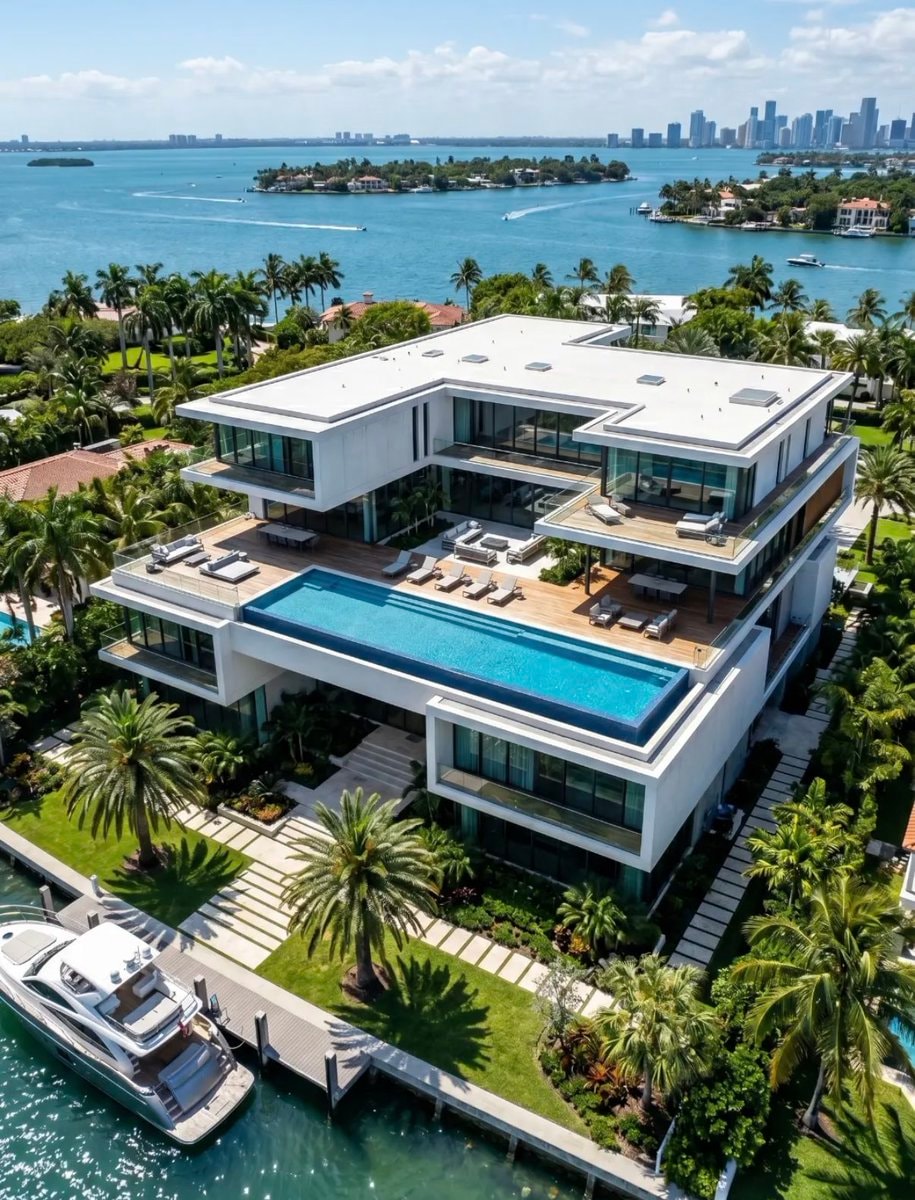 waterfront mansion with infinity pool