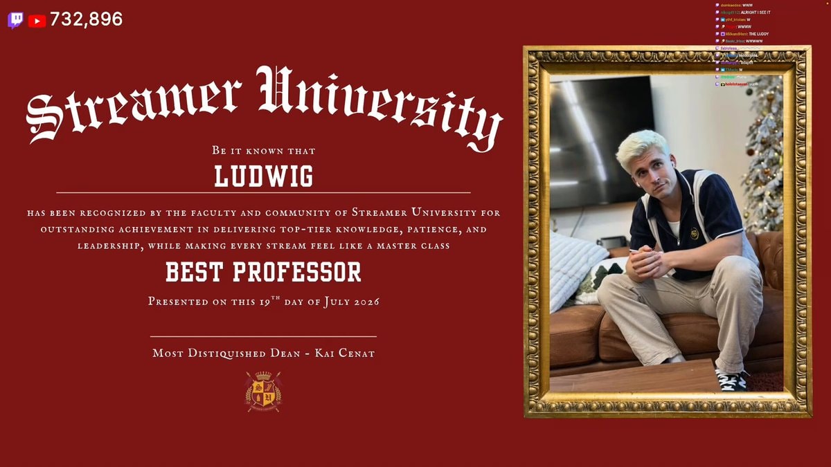 Ludwig Best Professor award Kai Cenat Streamer University 🔥