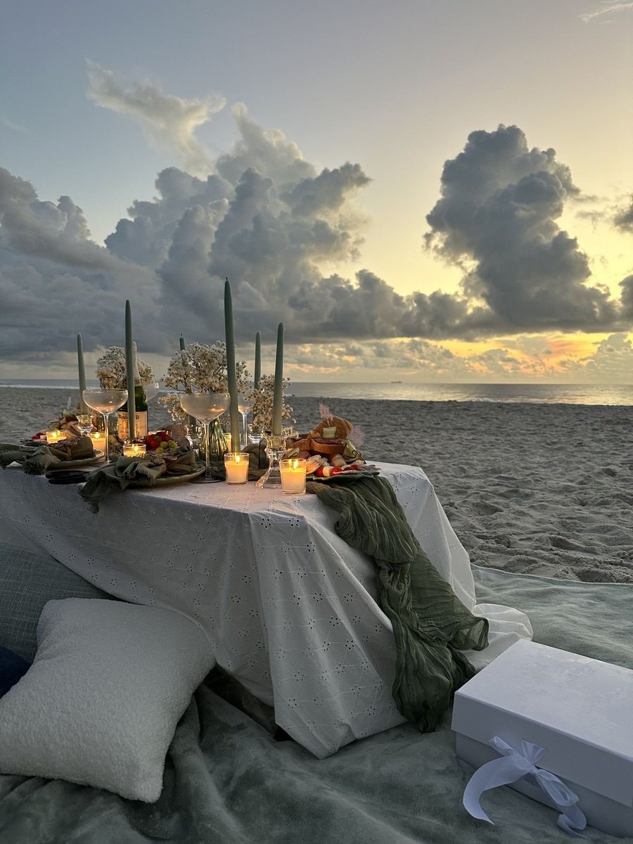romantic beach picnic setup
