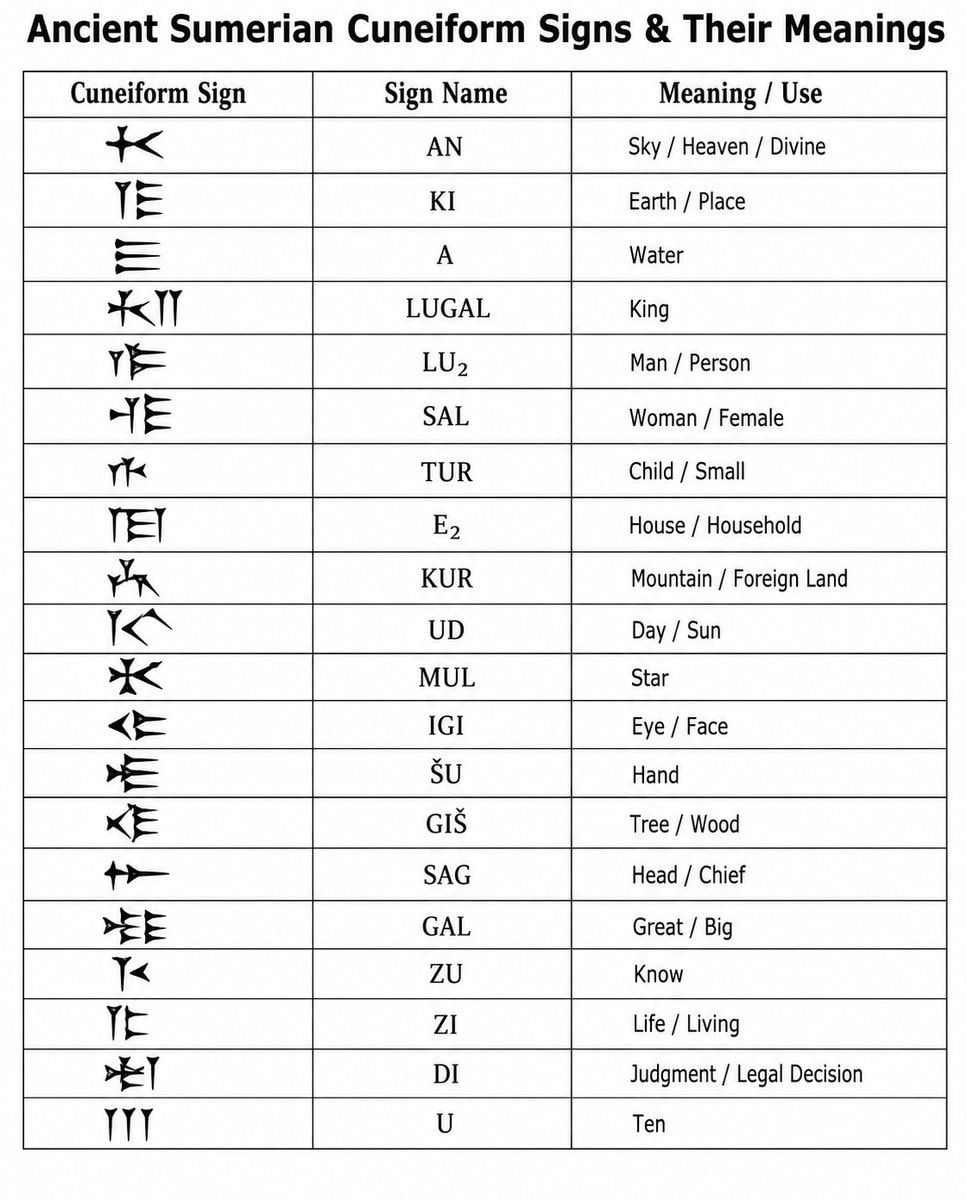Ancient Sumerian Cuneiform Signs and Meanings Ancient Sumerian Cuneiform Signs and Meanings