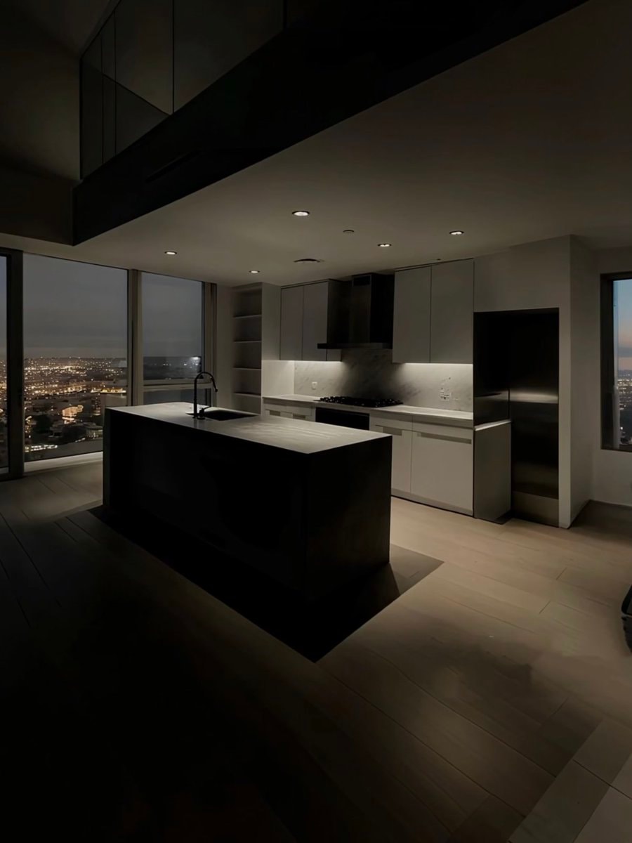 modern minimalist kitchen night