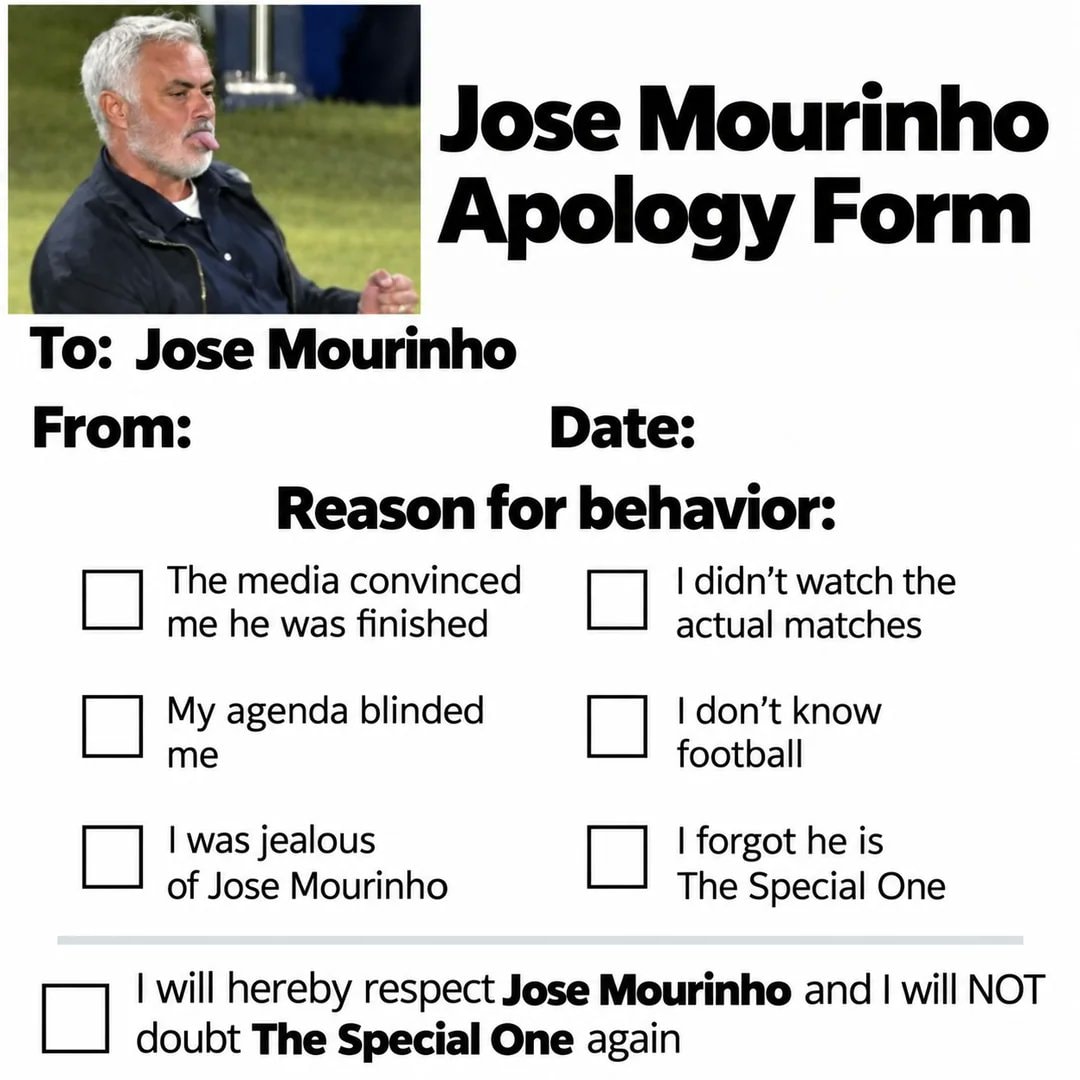 Jose Mourinho apology form