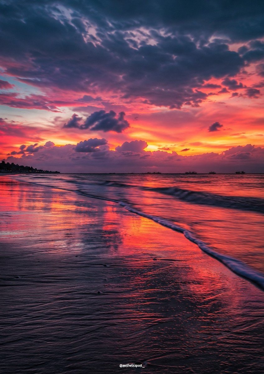 sunset beach waves pink orange purple