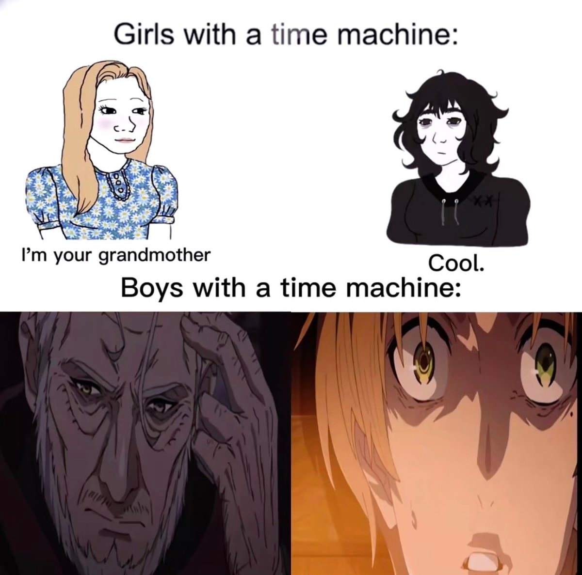 Girls and boys with a time machine