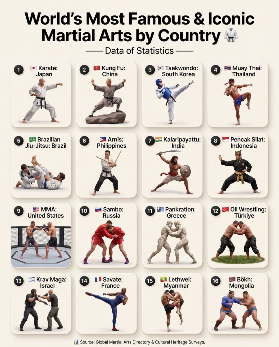 World's Most Famous Martial Arts by Country 🥋