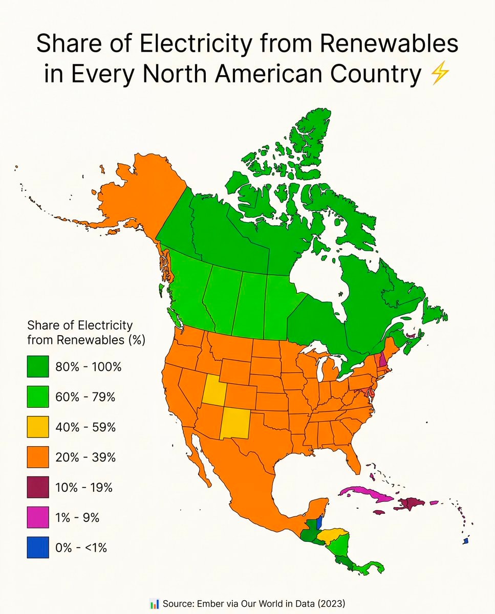 North American Country renewable energy map