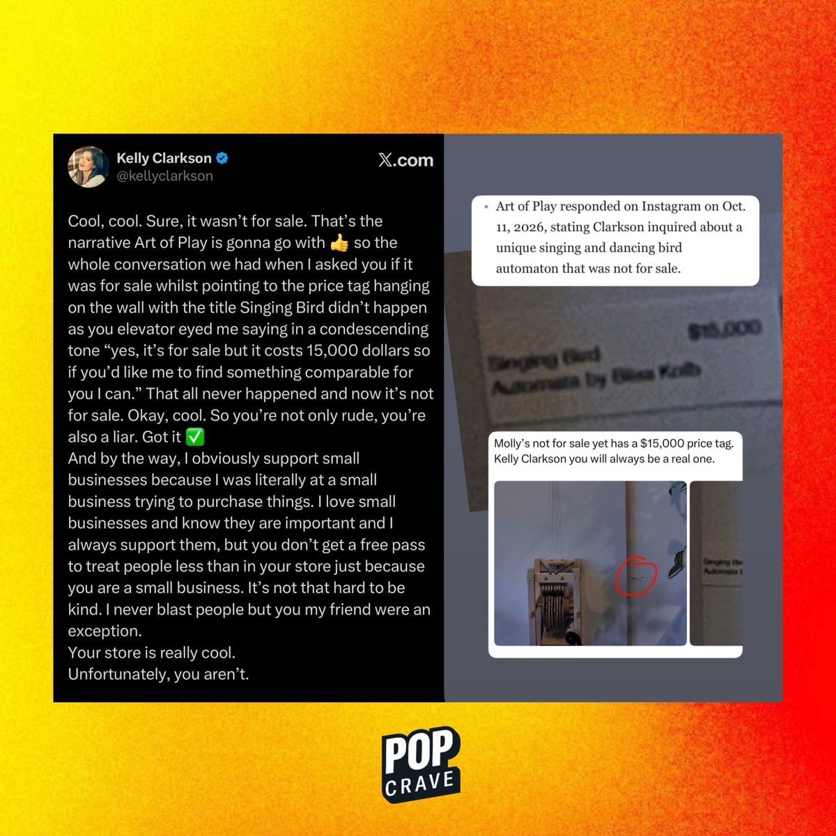 Kelly Clarkson calls out Art of Play (photo 2 of 2)