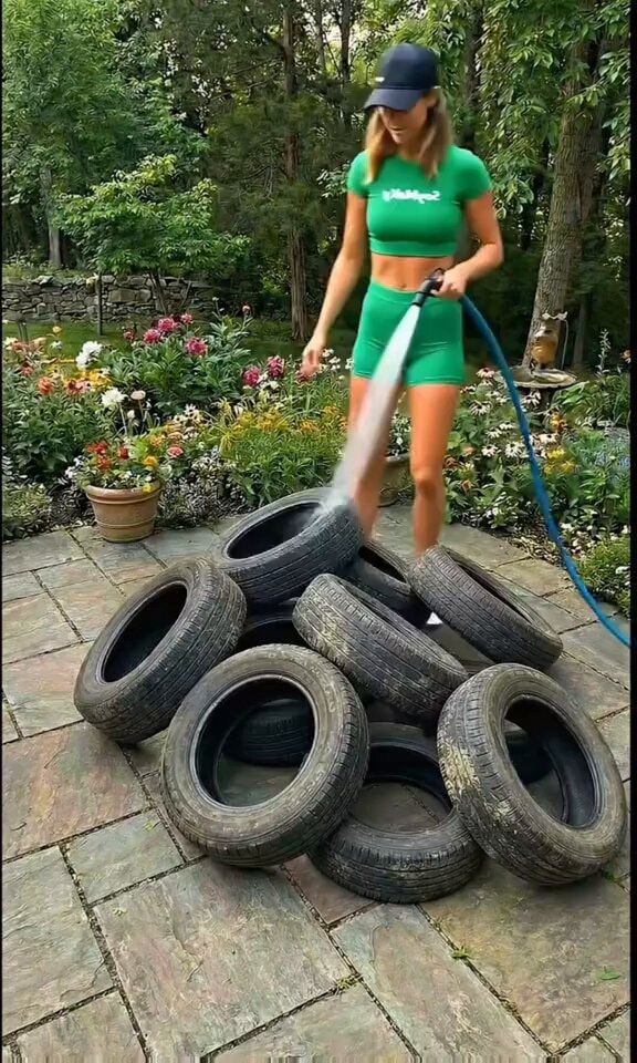 Recycling old tires as planters