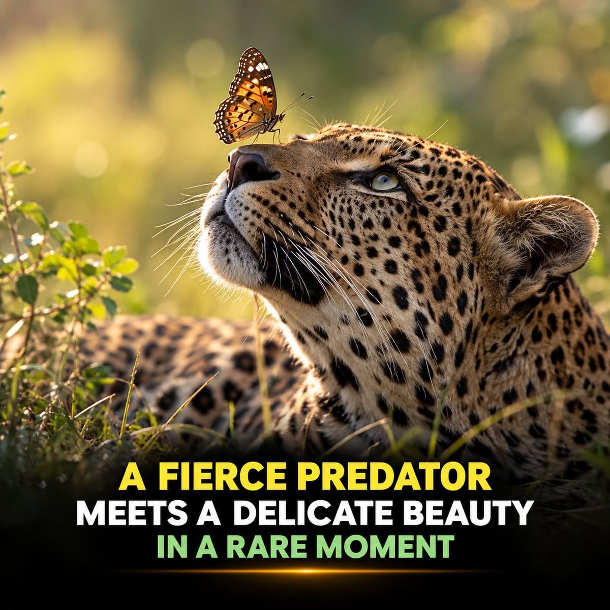 leopard and butterfly rare moment