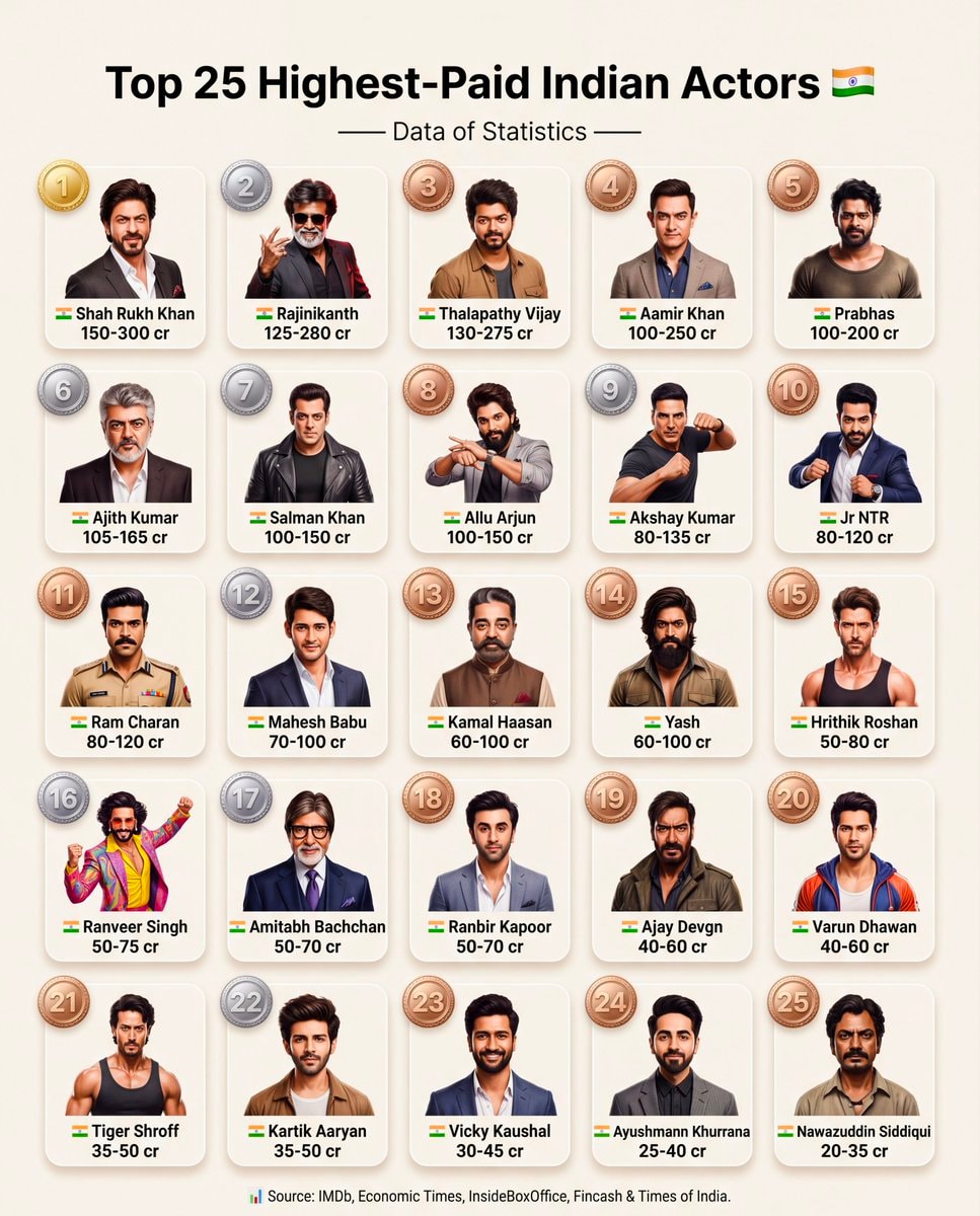 Top 25 Highest-Paid Indian Actors Top 25 Highest-Paid Indian Actors