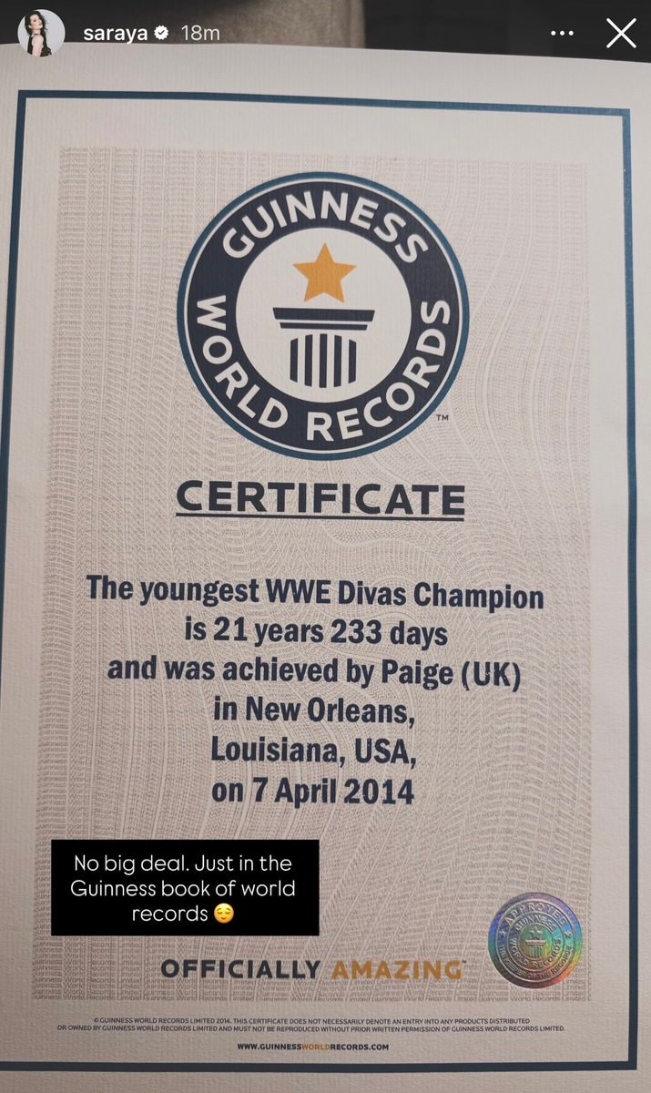 Paige Guinness World Record certificate
