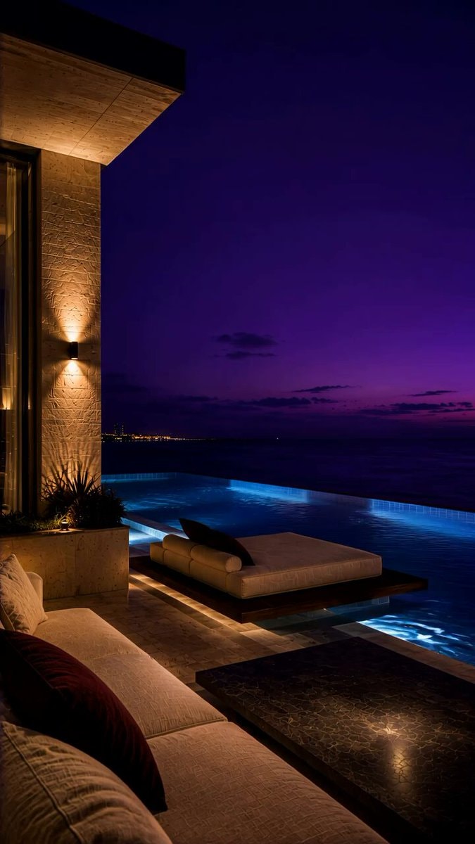 Infinity pool lounge at dusk
