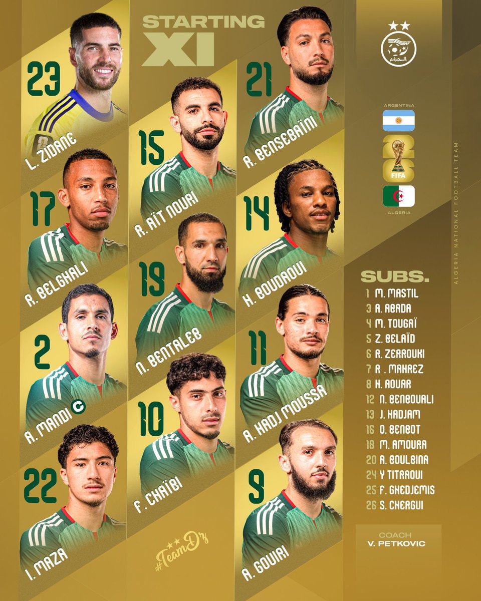 Algeria starting XI vs Argentina 2026