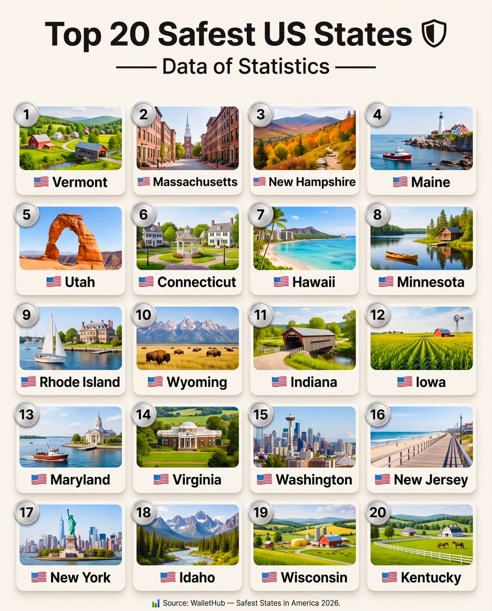 Top 20 Safest US States