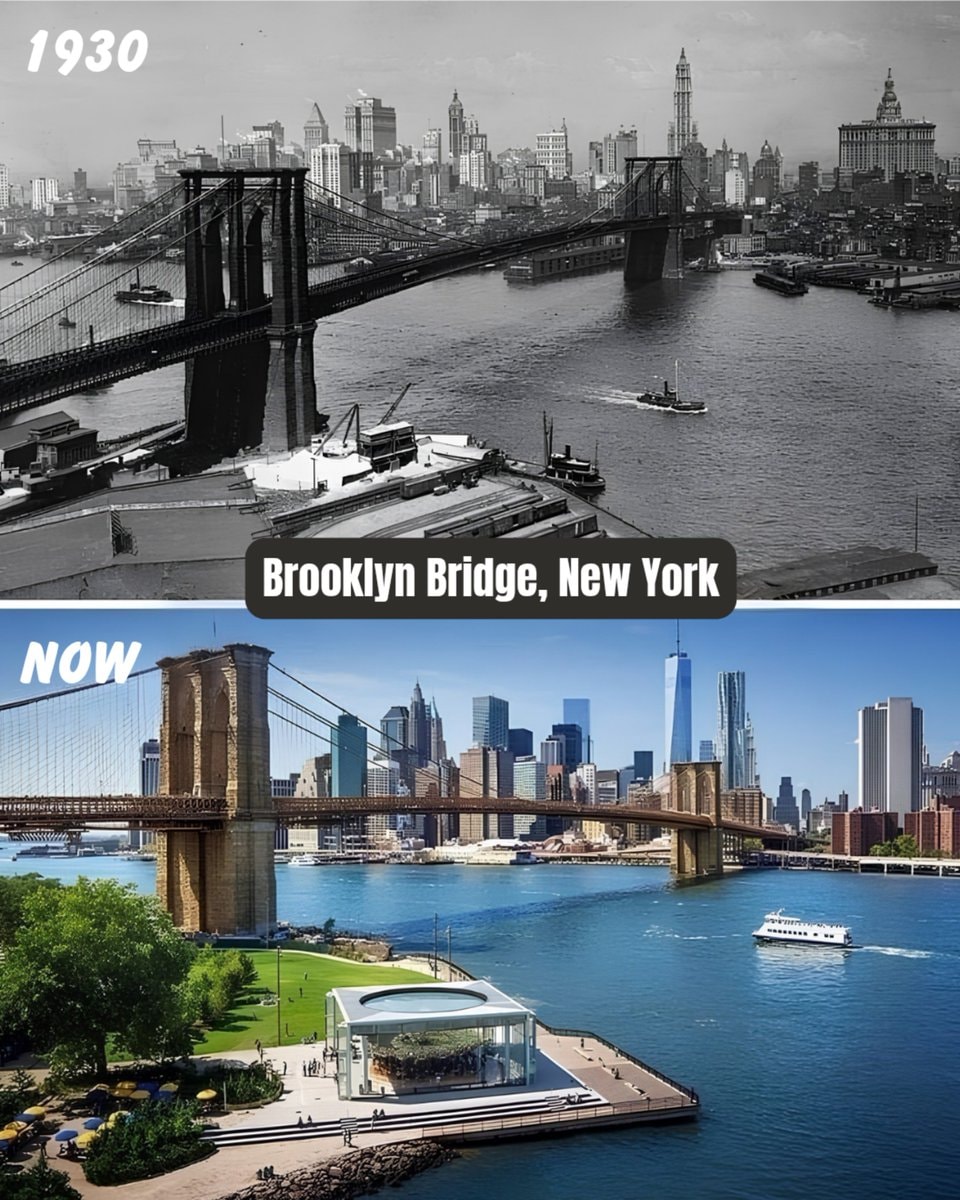 Brooklyn Bridge New York 1930 vs Now