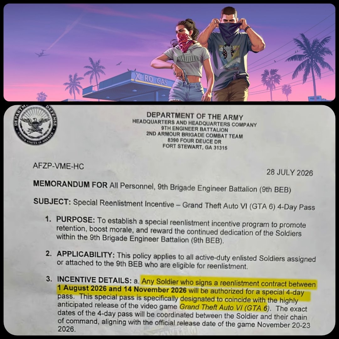US Army GTA 6 reenlistment offer