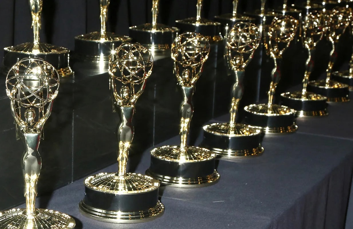 Emmys trophies lined up