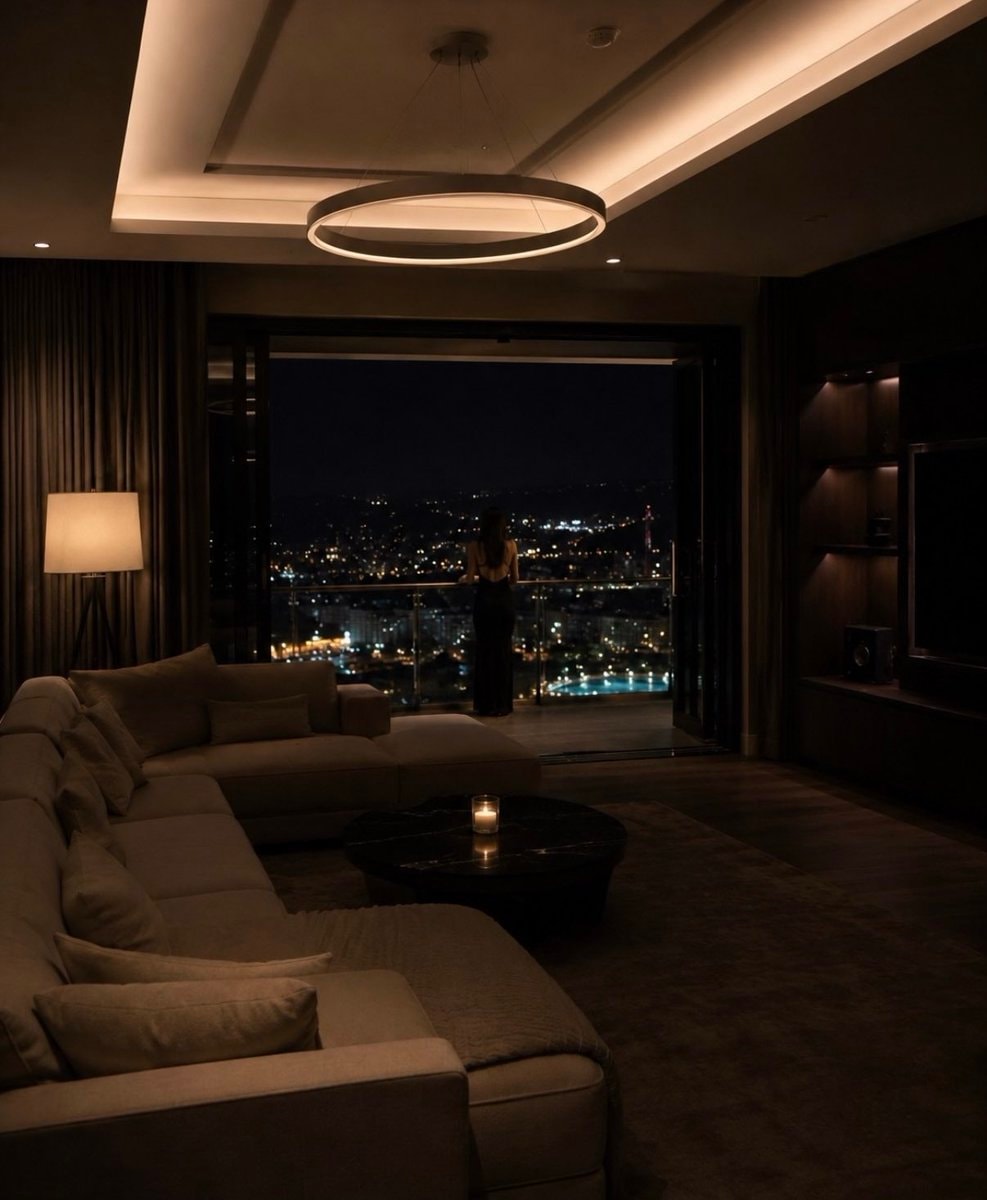 lone woman on balcony at night
