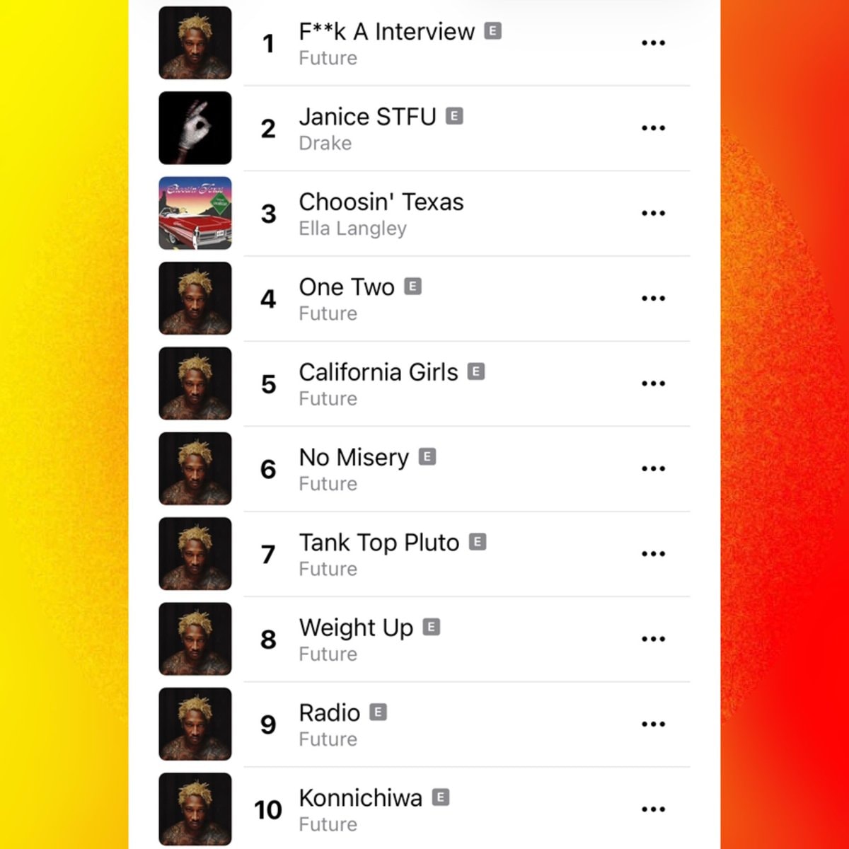 Future The Real Me Apple Music top 10 (photo 2 of 2) Future The Real Me Apple Music top 10 (photo 2 of 2)