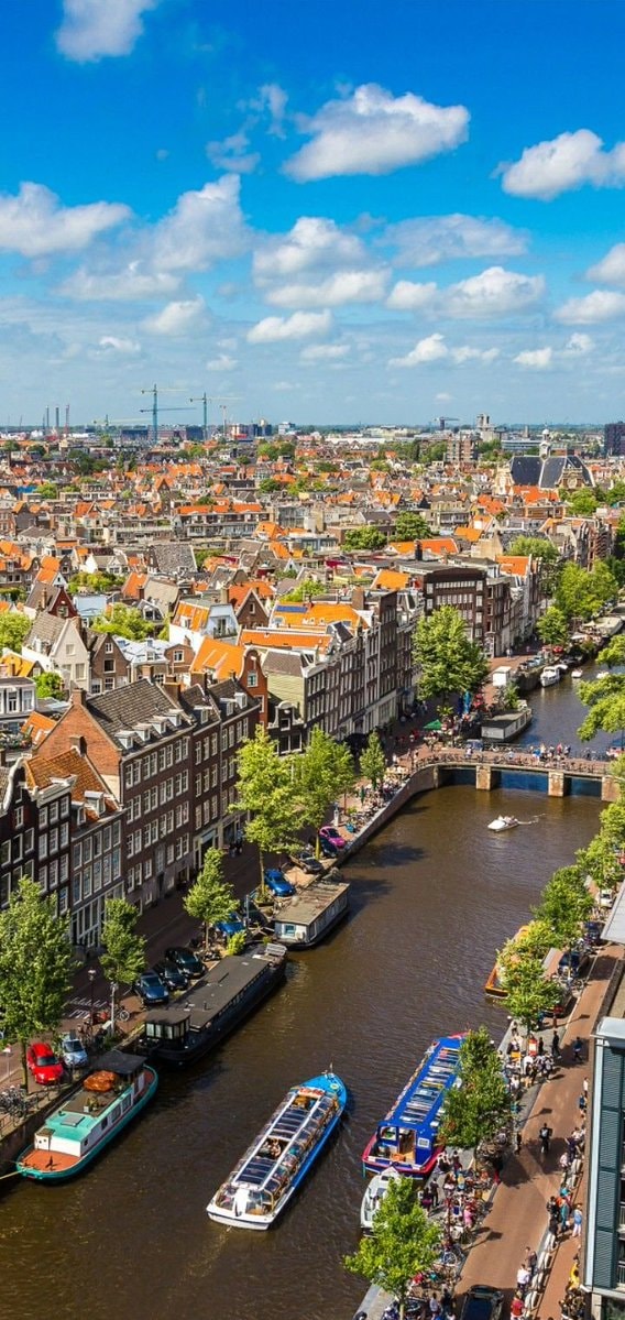 Amsterdam canal aerial view
