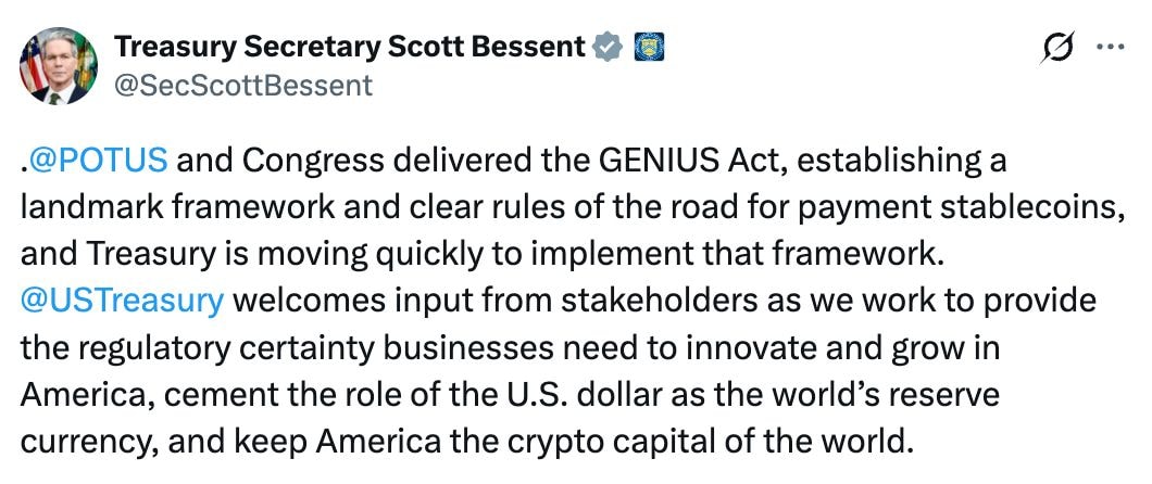 Treasury Secretary Scott Bessent on GENIUS Act