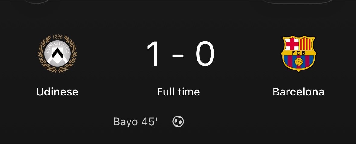 Udinese 1-0 Barcelona full time