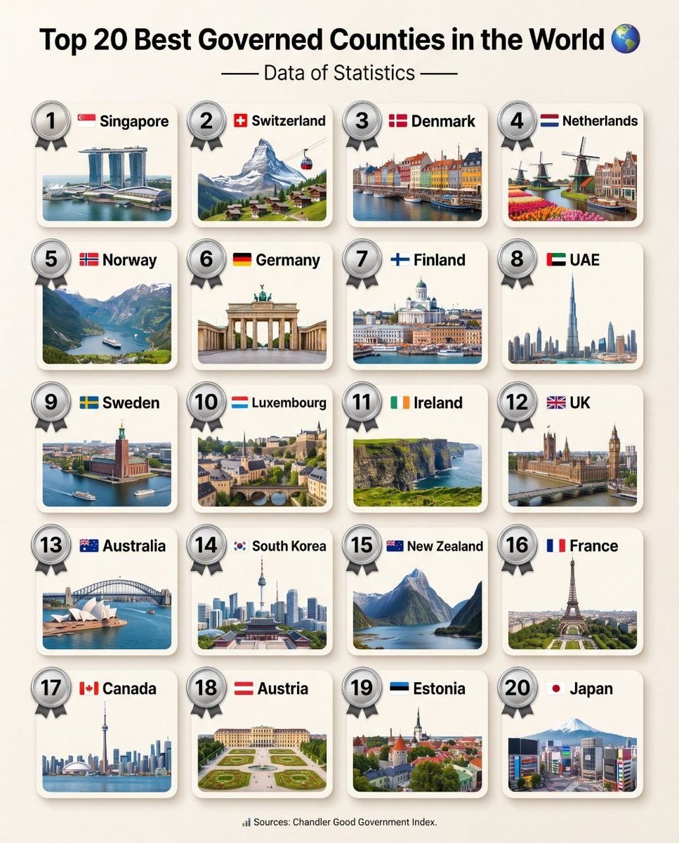 Top 20 Best Governed Countries