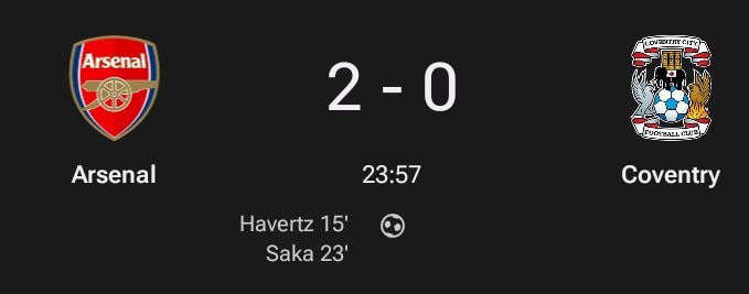 Arsenal vs Coventry City score